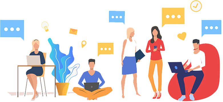 Ilustración de bienvenida a Sofcta, mostrando un equipo trabajando.